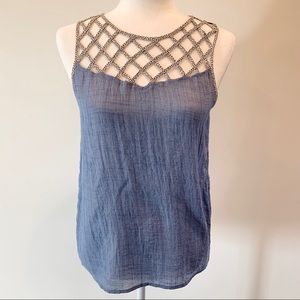 New THML Detail Neck Blue Blouse Size Small